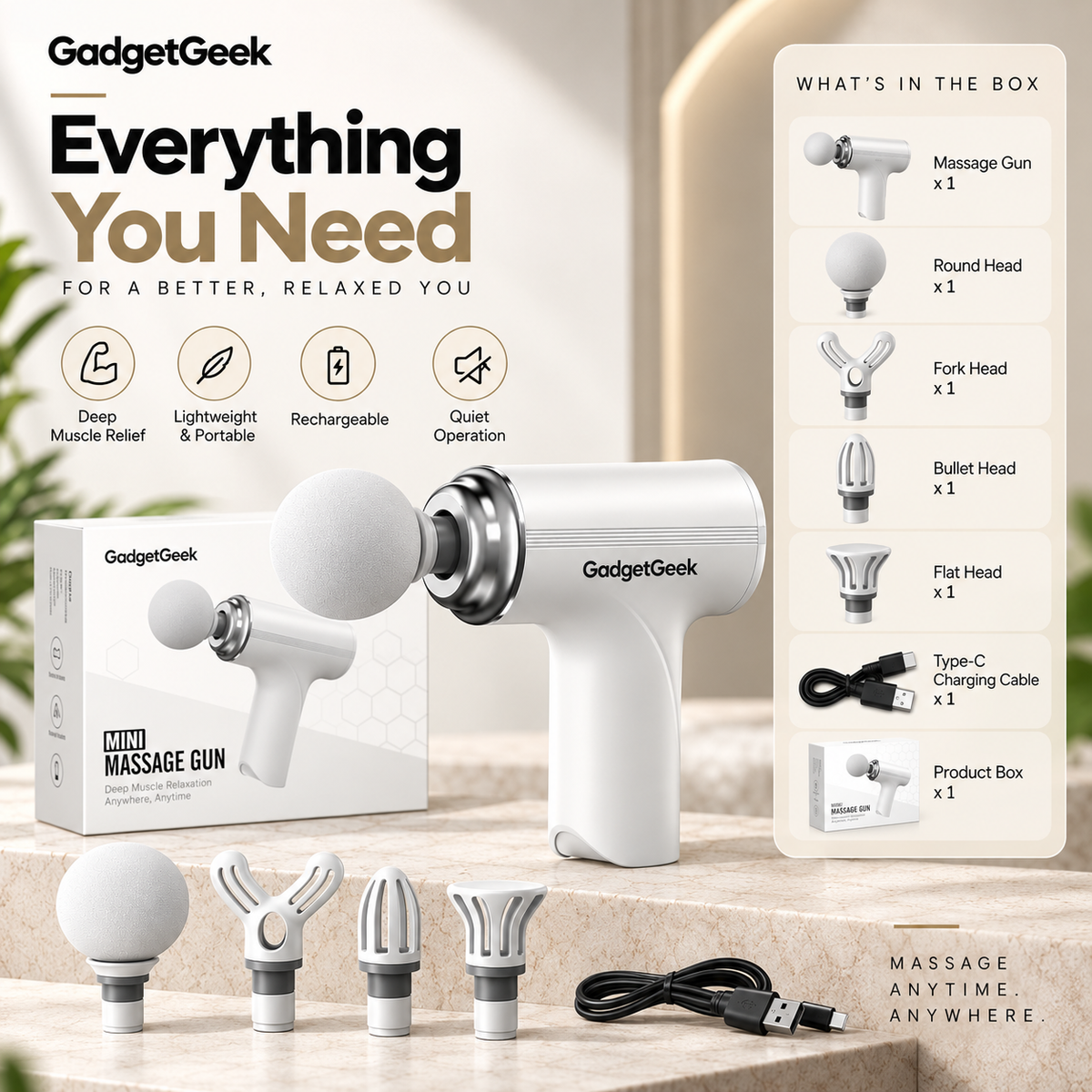 GadgetGeek Mini Massage Gun for Pain Relief, Body Pain Relief Massager