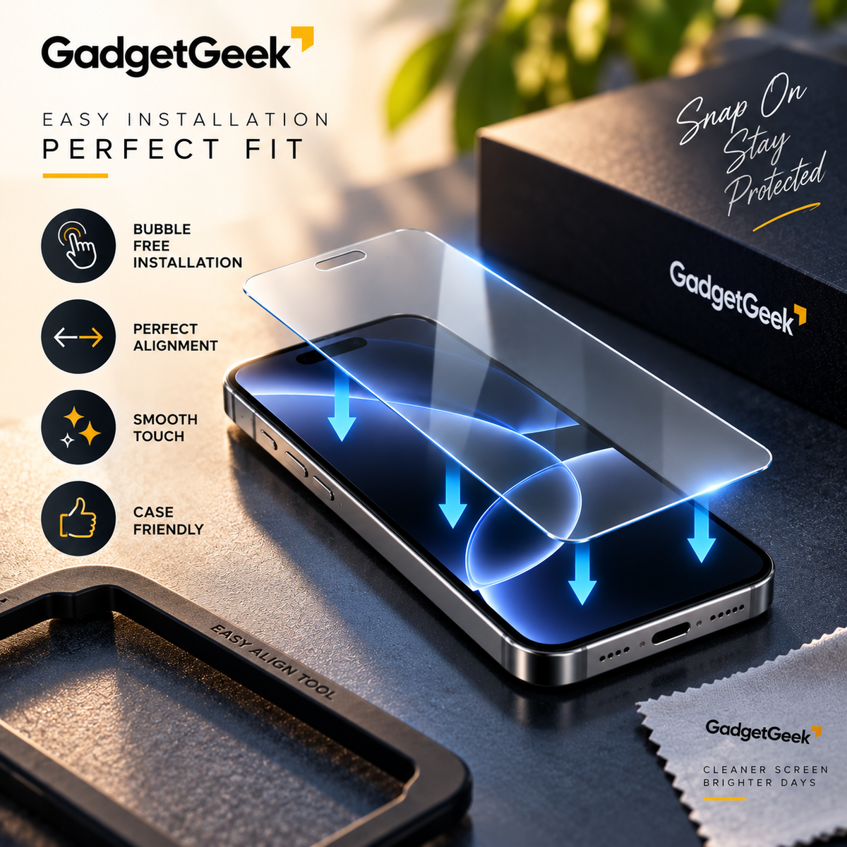 GadgetGeek Iphone Screen Protector, 9H Tempered Glass Screen Guard for iPhone 13,13 Pro,14 16e,17e, HD Clear, Touch Sensitive, Scratch Resistant, Case Friendly