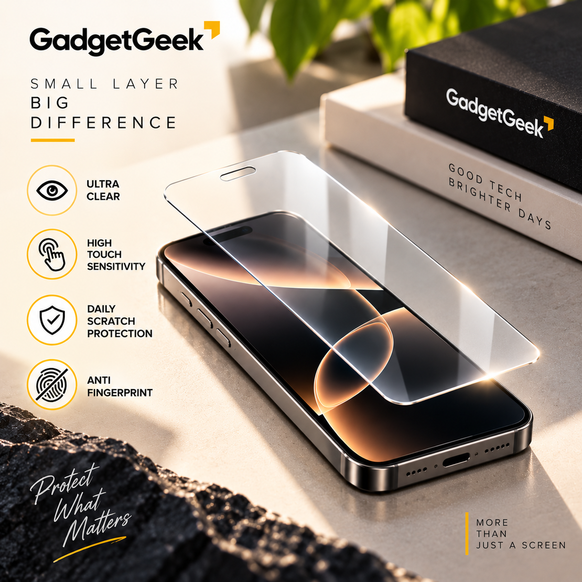 GadgetGeek Iphone Screen Protector, 9H Tempered Glass Screen Guard for iPhone 13,13 Pro,14 16e,17e, HD Clear, Touch Sensitive, Scratch Resistant, Case Friendly