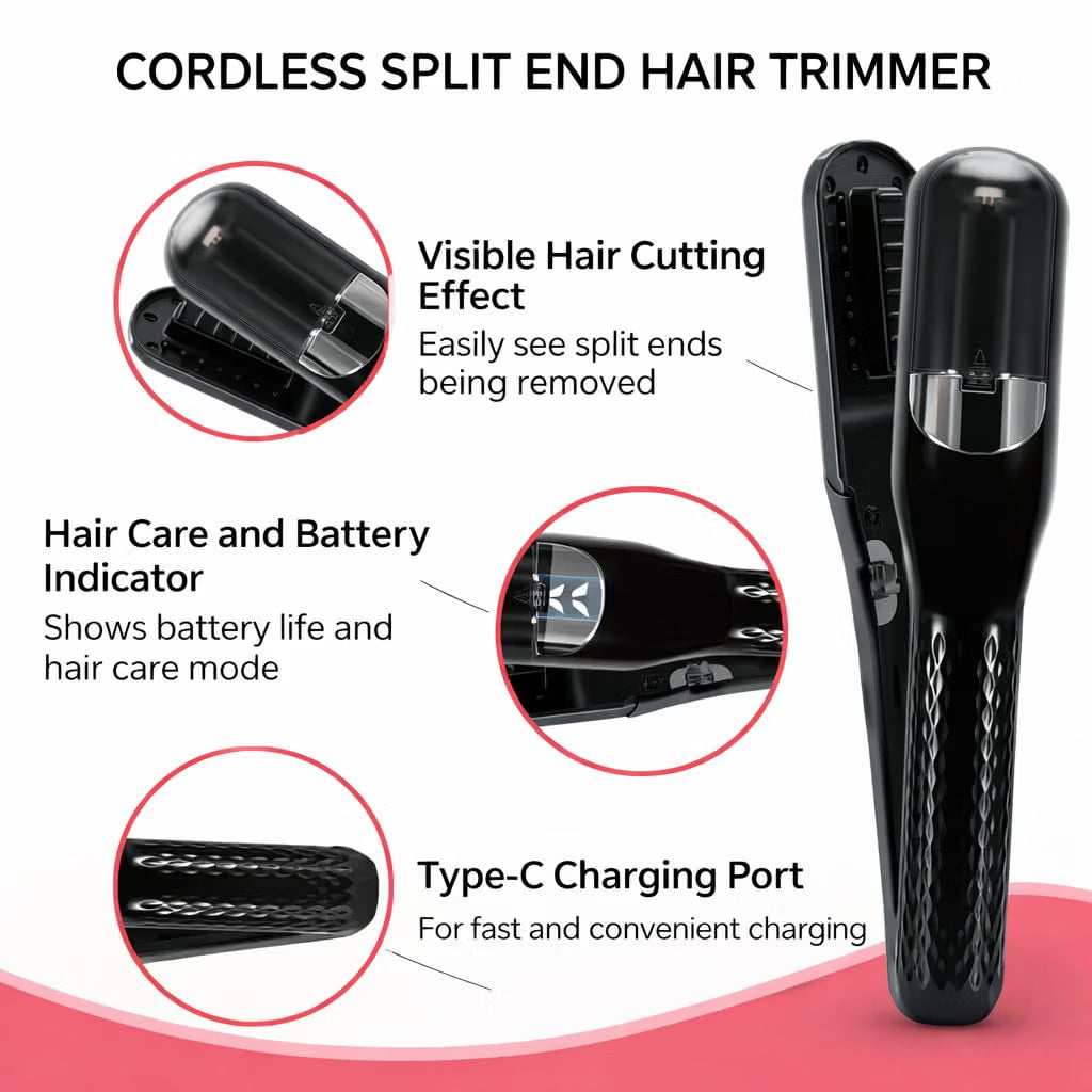 GadgetGeek Split Ends Remover Machine – Cordless Hair Trimmer for Smooth, Healthy-Looking Hair