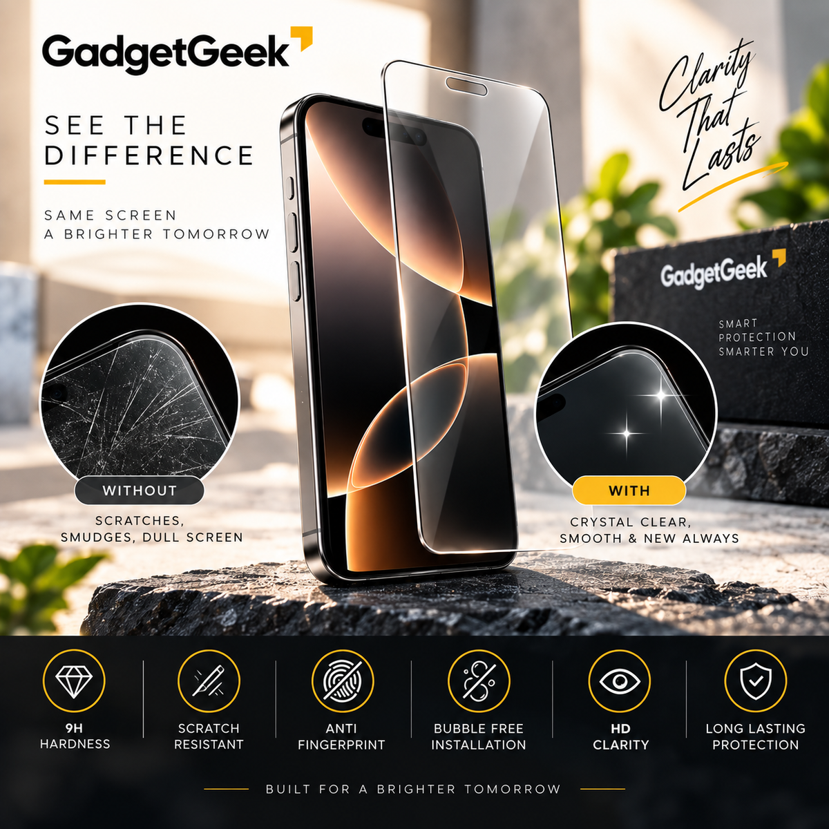 GadgetGeek Iphone Screen Protector, 9H Tempered Glass Screen Guard for iPhone 13,13 Pro,14 16e,17e, HD Clear, Touch Sensitive, Scratch Resistant, Case Friendly