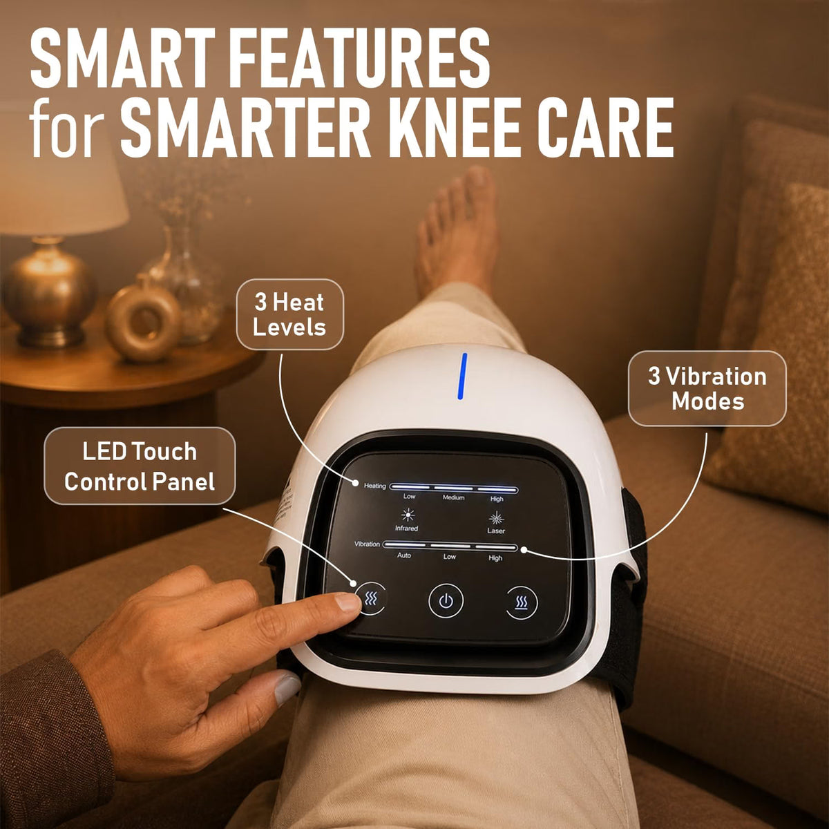GadgetGeek Knee Massager with Heat, Vibration & Red Light Therapy – Rechargeable Knee Relief Device