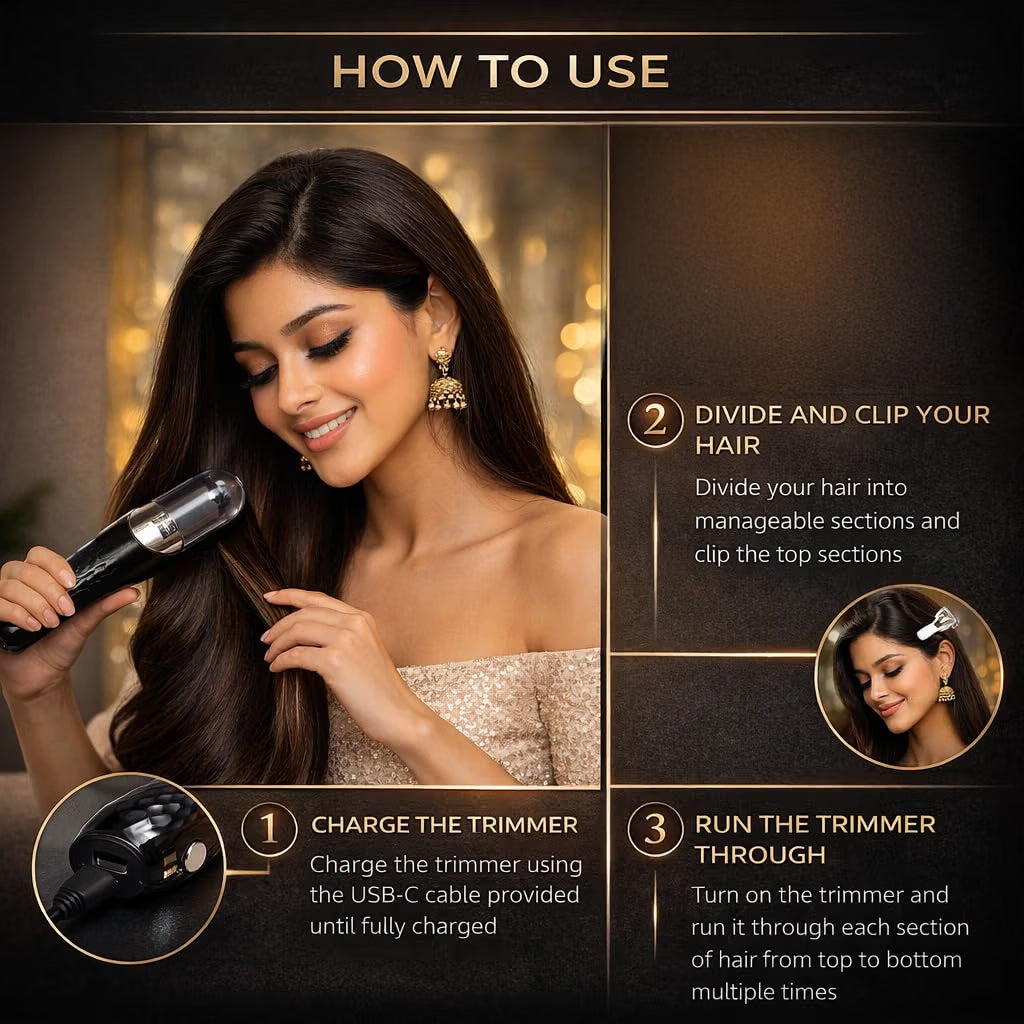 GadgetGeek Split Ends Remover Machine – Cordless Hair Trimmer for Smooth, Healthy-Looking Hair