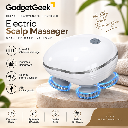 GadgetGeek Electric Scalp Massager | 360° Rotating Massage Heads | USB Rechargeable