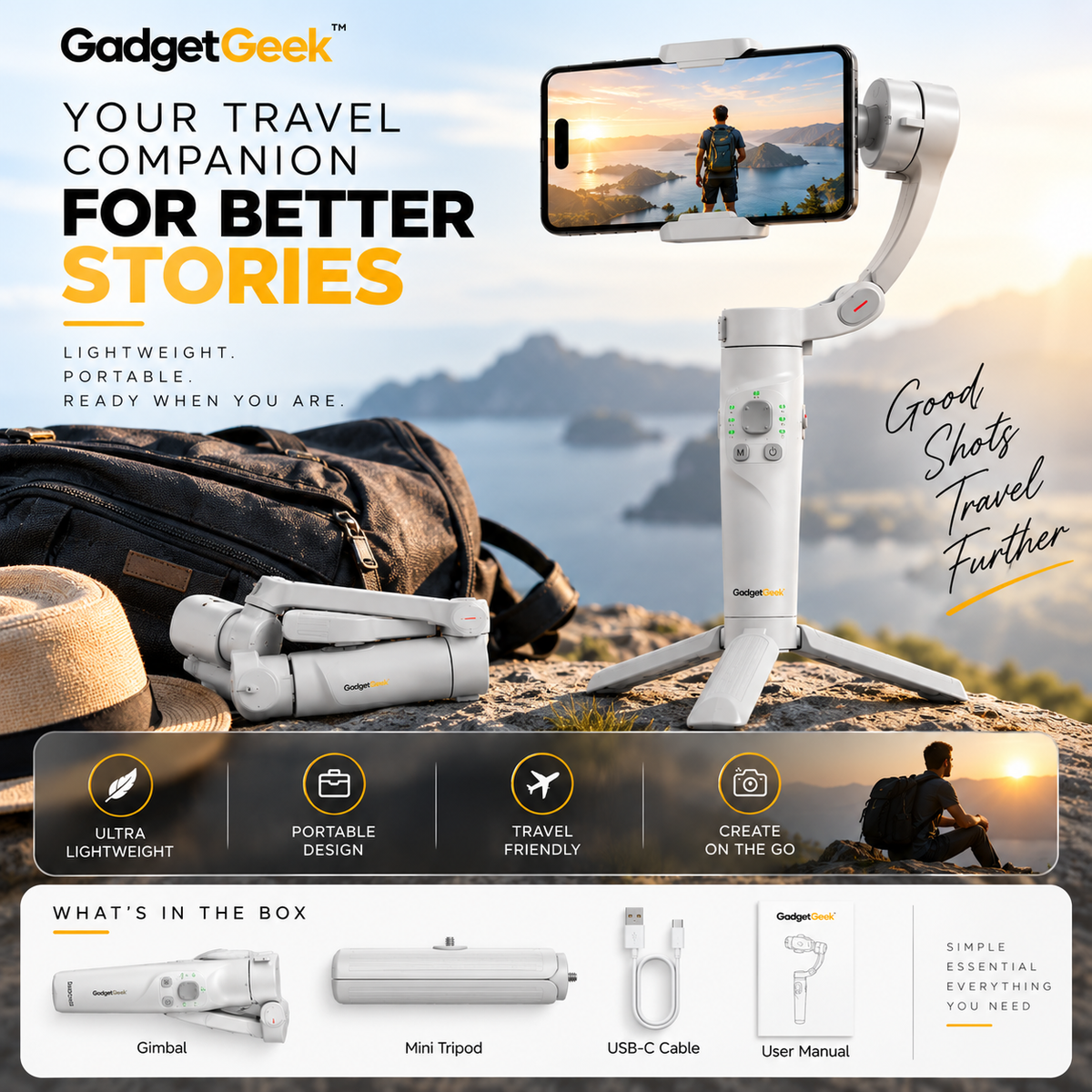 GadgetGeek M1 3-Axis Smartphone Gimbal Stabilizer with AI Face Tracking