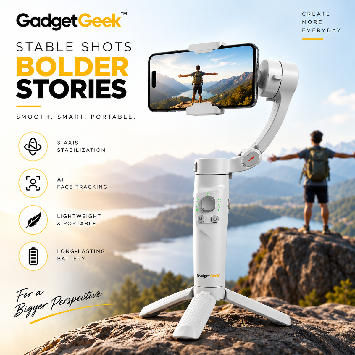GadgetGeek M1 3-Axis Smartphone Gimbal Stabilizer with AI Face Tracking