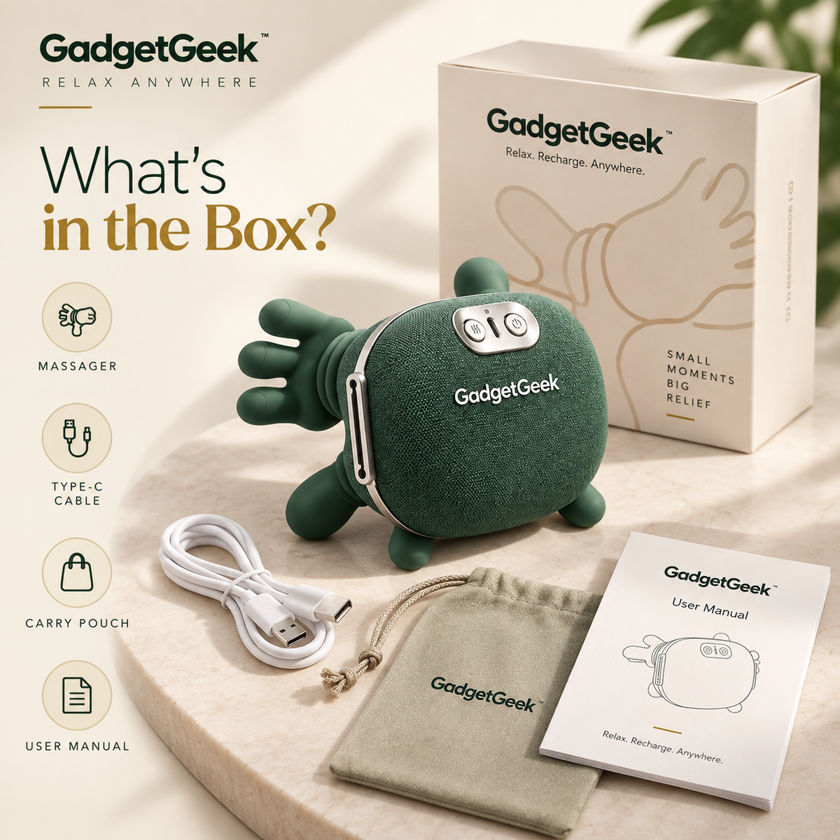 GadgetGeek Neck Massager for Pain Relief with Heat & Red Light Therapy