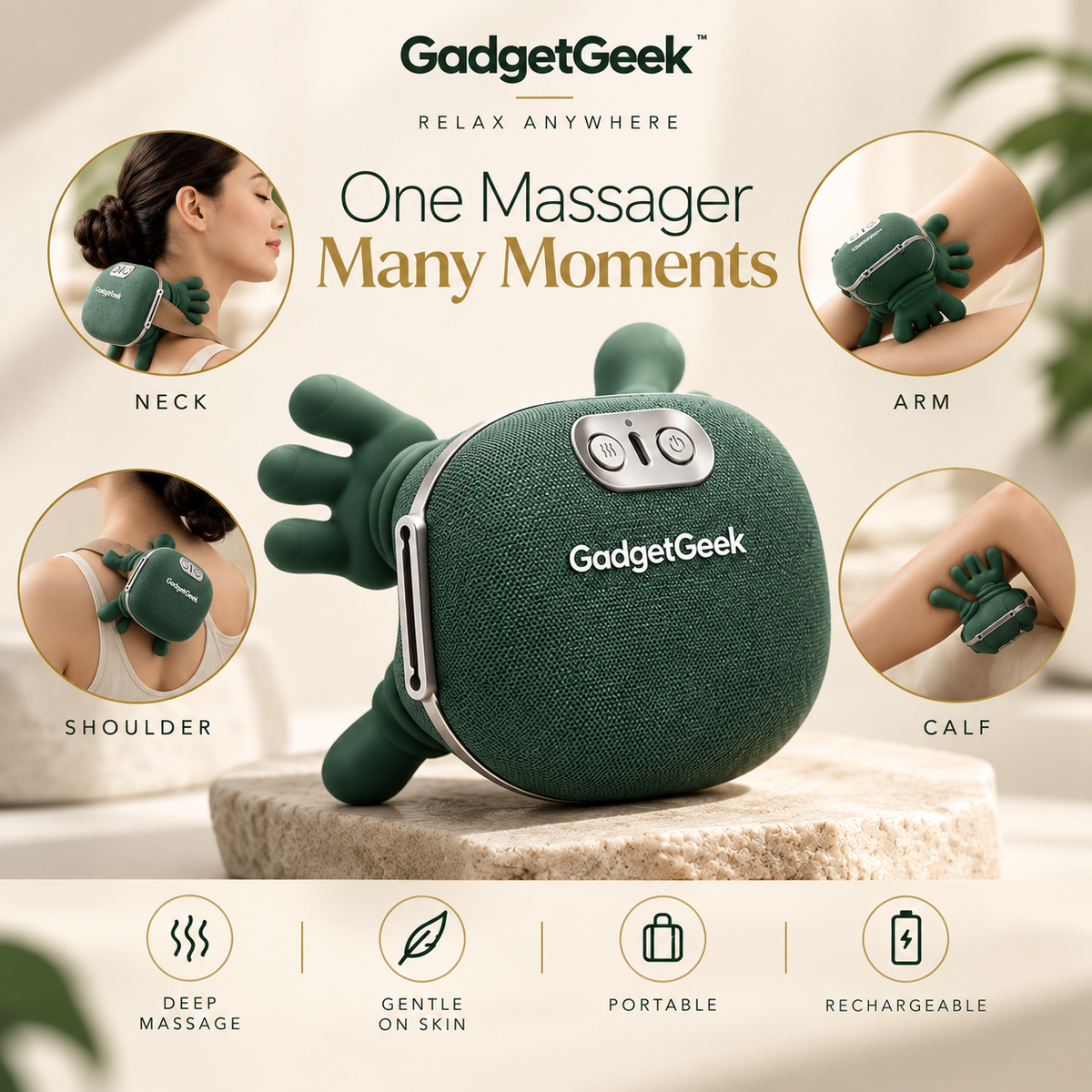 GadgetGeek Neck Massager for Pain Relief with Heat & Red Light Therapy
