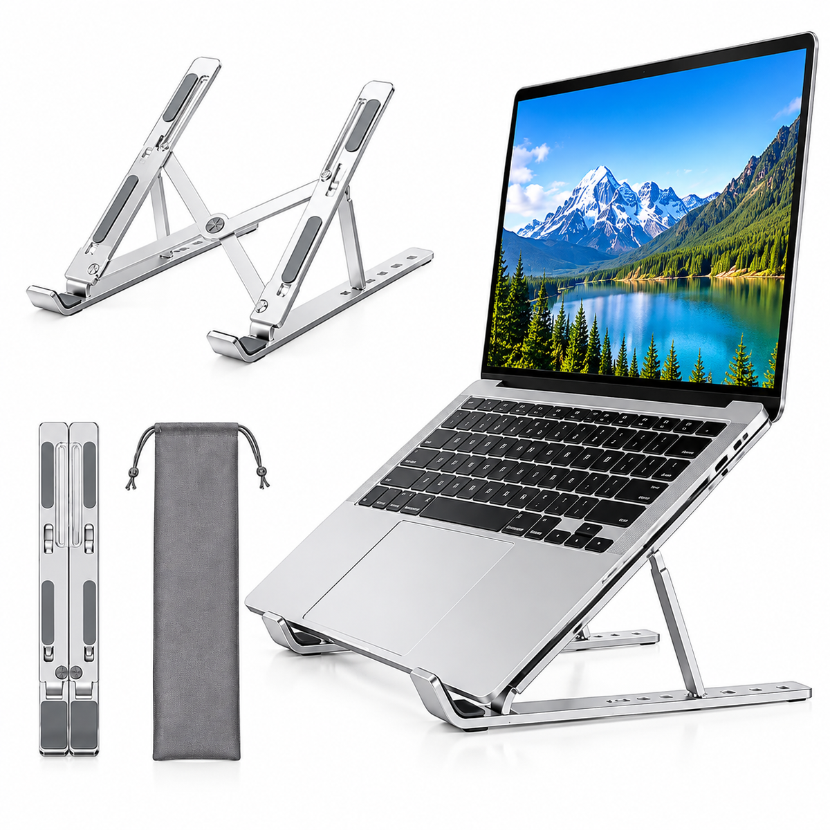 GadgetGeek Adjustable Foldable Laptop Stand | Multi-Angle Aluminium Alloy Stand with Anti-Slip Silicone Pads & Carry Pouch